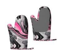 Pinks Abstract Marble Gray Artistic Printed Non Slip Baking Mittens Professional Kitchen Hand Guard for BBQ Cooking Accessories