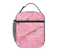 Pinks Marble Texture Print Insulated Lunch Box Bag,Reusable Leakproof Lunch Tote Bag, For Work Office Picnic Beach