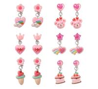 PinkSheep Clip On Earrings for Little Girls,No-Piercing Princess Pink Earrings Set with Hearts, Crowns, Cake for Kids Ages 3-12 Party Favor