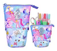 PinkSheep Cute Telescopic Pencil Pen Holder Case, Stand-up Retractable Transformer Pouch Colorful Organizer, Dual-Use Canvas Storage Stationery Bags with Zipper for Kids Students Office
