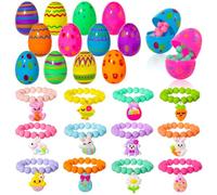 PinkSheep Easter Basket Essentials:Easter Basket Stuffers With Bracelets for Kids Girls, Colorful Pre Plastic Eggs for Kids, Easter Gifts