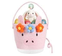 PinkSheep Easter Basket for Kids, Woven Easter Eggs/Candies Basket with Handle for Egg Hunts or Treats, Empty Cute Animal Storage Gift Baskets for Boys Girls (Pig)