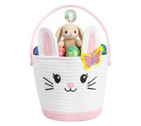 PinkSheep Easter Basket for Kids, Woven Easter Eggs/Candies Basket with Handle for Egg Hunts or Treats, Empty Cute Animal Storage Gift Baskets for Boys Girls (Bunny)