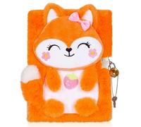 PinkSheep Fox Diary for Girls with Lock and Keys, Plush Fox Journal Notebook for Kids, Lock Diary with 160 Lined Pages for Writing Drawing, Back to School Supplies Birthday Gifts for Girls