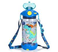 PinkSheep Kids Water Bottle with Straw/Lanyard, 650ml Child Drinking Water Bottle, BPA Free Leak-Proof Locking Flip Lid for Kids Girls Boys School Sport Travel (Dinosaur B)