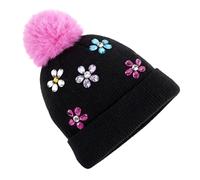 PinkSheep Kids Winter Hat Warmth Girls Beanie Hat with with Decorative Accessories, Soft Feel Knitted Hat for Kids Ages 4-14, Fashion Girls Accessories (UK, Age, 7 Years, 14 Years, Black)