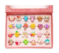 PinkSheep Little Girl Jewel Rings in Box, Adjustable, No Duplication, Girl Pretend Play and Dress Up Rings (24 Bling Ring), Acrylic,Metal