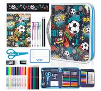 PinkSheep Markers Set with Glitter Soccer Pencil Case & Stationery, Art Supplies Coloring Kits for Kids Ages 4-6-8-12, Soccer Birthday Gifts for Boys Aged 4 5 6 7 8 9 10 11 12 (Soccer)