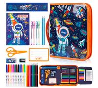 PinkSheep Markers Set with Glitter Space Pencil Case & Stationery, Art Supplies Coloring Kits for Kids Ages 4-6-8-12, Birthday Gifts for Boys Aged 4 5 6 7 8 9 10 11 12 (Space)