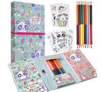 PinkSheep Panda Coloring Pads Kit for Girls, Panda Coloring Book, 60 Coloring Pages and 16 Colored Pencils for Drawing Painting, Birthday Gift for Girls Boys Kids Ages 3-12