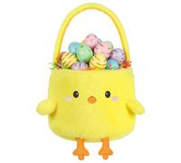 PinkSheep Plush Easter Basket for Kids, Easter Eggs/Candies Basket with Handle for Egg Hunts or Treats, Cute Animal Storage Gift Baskets for Boys Girls (Yellow chick)