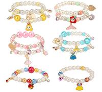 PinkSheep Princess Bracelets 10 PS for Kids Girls Pearl Bead Bracelets Teen Jewelry Set Party Favor Costume Princess Pretend Play