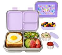 PinkSheep Stainless Steel Bento Box Kids, 32oz/950ml BPA-Free Leak-Proof Lunch Box, 3-Compartment with 3 Food Containers, Freezer & Dishwasher Safe, Back to School Students Lunches (Butterfly)