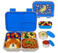 PinkSheep Stainless Steel Bento Box Kids, 32oz/950ml BPA-Free Leak-Proof Lunch Box, 3-Compartment with 3 Food Containers, Freezer & Dishwasher Safe, Back to School Students Lunches (Dinosaur)