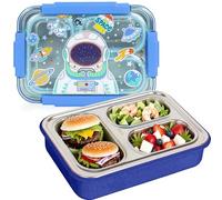 PinkSheep Stainless Steel Bento Lunch Box for Kids, 710 ml/23.5 oz BPA-Free Leak-Proof Children Food Containers with 3 Compartments, Back to School Students Daycare Lunches Snack Container (Astronaut)