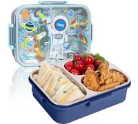 PinkSheep Stainless Steel Bento Lunch Box for Kids, 800ml/27oz BPA-Free Leak-Proof Children Food Containers with 3 Compartments, School Students Daycare Lunches/Snack Container (Astronaut)