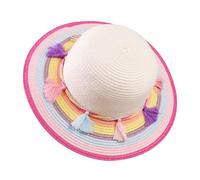 PinkSheep Sun Hat for Girls, Cute Summer Straw Beach Hat with Wide Brim, UPF 50+ (UK, Age, 4 Years, 6 Years, Rainbow with Tassel)