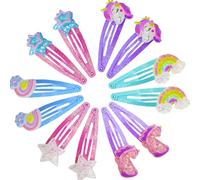 PinkSheep Unicorn Hair Clips Barrettes for Girls, Kids 6 Pairs/12 Pcs Hair Pins, Cute Hair Clips Metal Snap Barrettes Sparkly Hair Accessories for Baby Girls Teens Toddlers (MIX-C)