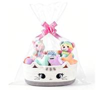 PinkSheep Woven Gift Basket, Storage Basket with Gift Bags and Pull Bows/Ribbons, Empty Decorative Gift Box for Kids, Hamper Gift Baskets for Baby Shower, Birthday, Christmas,Halloween (Cat)