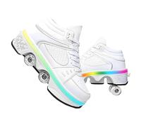Pinkskattings@ Roller Skates Shoes Girl,Shoes with Wheels for Boys,Outdoor Skating Shoes Adult,Adjustable 2 in 1 Trainers Skates (E, EU37)