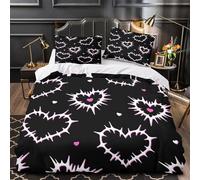 PinkSpikyHearts 3D Print Duvet Insert Cover 3pc Premium Microfibre Light GothicStickerDesign Quilt Cover 2 Pillowcases Concealed Zipper Bedroom Decor Teens Young Adults Super king（260x220cm）