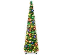 Pinkswan 5Ft Pencil Christmas Tree, Green with Bell Sequins, 5ft Collapsible Artificial Christmas Tree