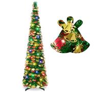 Pinkswan 5Ft Pencil Christmas Tree, Green with Bell Sequins, 5ft Collapsible Artificial Christmas Tree
