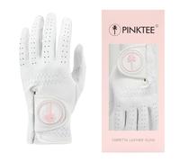 PINKTEE Women's Golf Glove Cabretta Leather with Enhanced Grip Ladies Soft Pink Glove Fit Size Small Medium Large XL (L, Left)