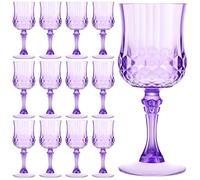 Pinkunn 12 Pcs 7 OZ Plastic Vintage Wine Glasses Reusable Colored Goblets Patterned Drinking Water Glasses Cup Dishwasher Safe for Wedding Reception Party Supplies (Purple)