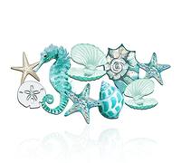 Pinkunn 15.8 x 8.3 Inch Metal Beach Wall Decor Hanging Sea Shell Conch Metal Decor Starfish Coastal Bathroom Nautical Theme Ocean Room Decor for Home Pool Living Room Bedroom Outdoor Art Decoration