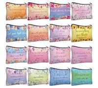 Pinkunn 16 Pcs Canvas Cosmetic Bag Bulk Inspirational Quotes Makeup Bags with Zipper Encouragement Travel Toiletry Pouch Appreciation Gift for Father's Day Graduation Summer Wedding, multicolor, Bible