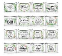 Pinkunn 16 Pcs Canvas Cosmetic Bag Bulk Inspirational Quotes Makeup Bags with Zipper Encouragement Travel Toiletry Pouch Appreciation Gift for Father's Day Graduation Summer Wedding, multicolor, Bible