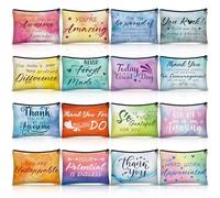 Pinkunn 16 Pcs Canvas Cosmetic Bag Bulk Inspirational Quotes Makeup Bags with Zipper Encouragement Travel Toiletry Pouch Appreciation Gift for Father's Day Graduation Summer Wedding, multicolor, Bible