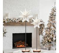 Pinkunn 2 Sets Christmas Giant Paper Stars on a Stick 9 Pointed Star with Pole and Base 3D Paper Star Hanging Decoration for Home Xmas Wedding Birthday Party Decor
