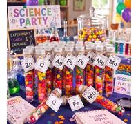 Pinkunn 24 Pcs Plastic Test Tubes with Chemical Element Labels 45 ml Clear Test Tube with Caps Science Party Favors for Candy Storage Decoration Beads Display Lab Spices Party Favors