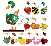 Pinkunn 25 Pcs Interchangeable Wooden Goose Ornament Mini Desk Goose Outfits Accessories Magnetic All Season Clothes Holiday Tiered Tray Decor Table Centerpiece Welcome Sign Home Office Classroom Gift