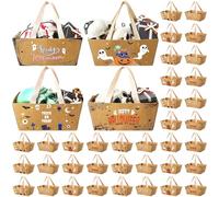 Pinkunn 48 Pcs Halloween Basket for Gifts Empty DIY Bulk Gift Baskets with Handles Market Trays with Handles Market Trays 4 Designs for Packages Wrapping Wedding Party Christmas Thanksgiving