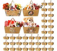 Pinkunn 48 Pcs Merry Christmas Basket for Gifts Empty DIY Bulk Gift Baskets with Handles Market Trays with Handles Market Trays 4 Designs for Packages Wrapping Wedding Party Christmas