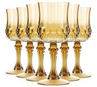 Pinkunn 6 Pcs 7 OZ Plastic Vintage Wine Glasses Reusable Colored Goblets Patterned Drinking Water Glasses Cup Dishwasher Safe for Wedding Reception Party Supplies (Gold)