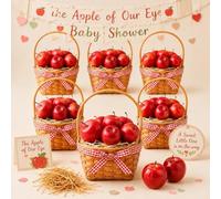 Pinkunn 6 Sets the Apple of Our Eye Baby Shower Decorations Fall Apple Baskets Baby Shower Table Centerpieces Artificial Red Fruit Basket with Handle Farmhouse for Fall Home Kitchen Decoration