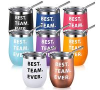 Pinkunn 8 Pcs Thank You Employee Appreciation Gifts Best Team Ever Tumblers Stainless Steel Insulated Wine Tumbler Christmas Team Gifts with Lid and Straw for Coworkers Women Men, 12 oz (Multi Color)