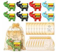 Pinkunn 8 Sets Elephant Tealight Holder Handmade Candle Holder with Blessing Cards for Diwali Ganesh Chaturthi Return Gifts, India Festivals Home Decor Onam Pooja Decor Housewarming Wedding Favor