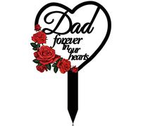 Pinkunn Dad Memorial Stakes Grave Cemetery Decorations Heart Metal Father Grave Markers Plaque Sympathy Garden Stake Waterproof Cemetery Memorial Signs Decoration for Outdoors Yard Garden