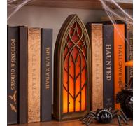 Pinkunn Gothic Fantasy Book Nook LED Candle Wooden Bookends | Gothic Arch Light, Skull Pumpkin Bat Decor, Bookshelf Display, Dark Fantasy Theme for Office Desk Home