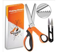 Pinkut Pinking Shears for Fabric Cutting with Soft Rubber Handles & Stainless-Steel Edges - 9 Inches Sharp Zig Zag Scissors for Crafting, Dressmaking, & Sewing with Thread Cutter
