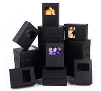 PINKXHY 100 PCS Mini Kraft Paper Box with Square Window Soap Packaging Boxes Craft Cardboard Present Container for Homemade Soap Favor Treat Bakery Candy, 3.5 x 2.6 x 1.2 Inch (Black)