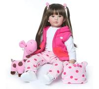 Pinky 24 inch 61cm Lovely Reborn Baby Girl Doll Reborn Toddler Realistic Looking Lifelike Baby Doll Vinyl Soft Silicone Babies Black Hair