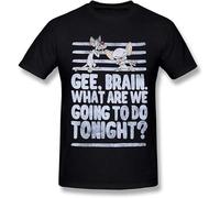 Pinky and The Brain Talking Retro Poster T-Shirt Black Graphic Mens Tee Shirt(X-Large)