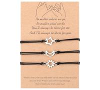 Pinky Promise Matching Bracelet, 3 Sun Moon Star Friendship Bracelets Gift Best Friend Charm Bracelets for Women Adjustable Braided Sister Jewelry Gift for Best Friend Family Teens