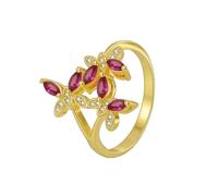 Pinky Promise Ring, Simple Gold Rings Butterfly with Rose Red Marquise Shape Lab Created Ruby 14K Yellow Gold Size L 1/2